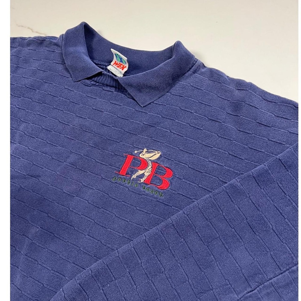 vintage Pebble Beach Golf Sweatshirt Mens Navy Blue Textured Embroidered Vintage